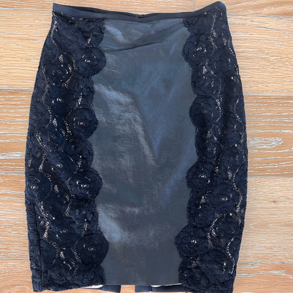 Tracy Reese Faux Leather & Lace Pencil Skirt